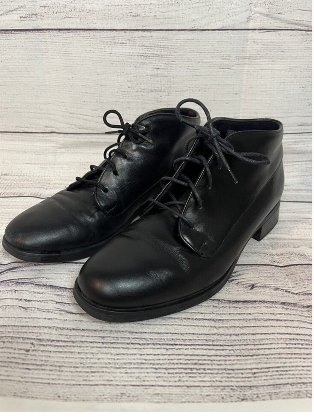 Munro American Womens Black Leather Lace Up Ankle Boot 7.5 M